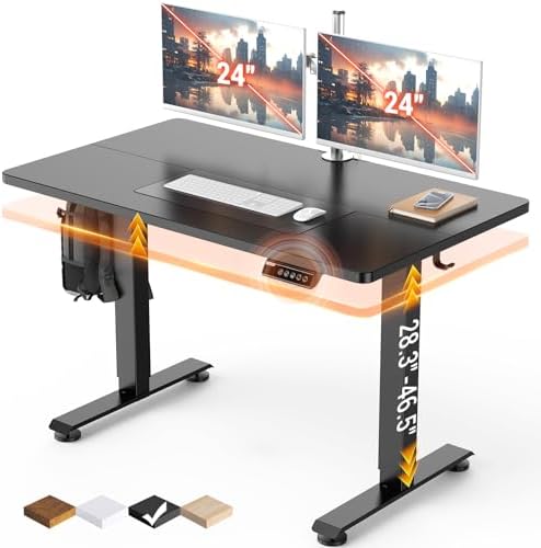 Veken 47.2" Standing Desk, Adjustable Height Office Desk with Wood Deskt...
