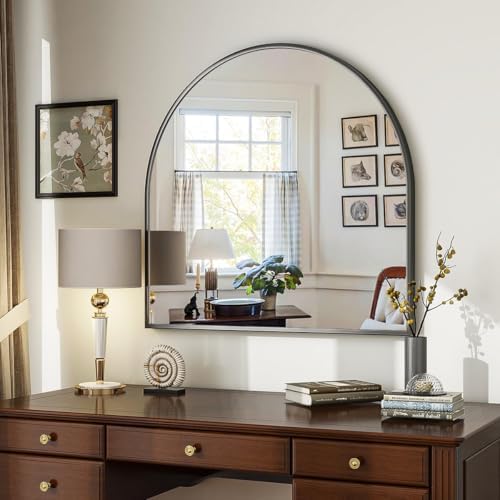 VooBang Wide Arched Wall Mirror, 31 x 32 inch Arch Bathroom Mirror Black
