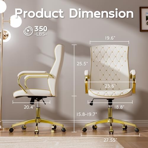 HomeZeer White and Gold Office Chair, Luxury Leather Executive Desk Chair