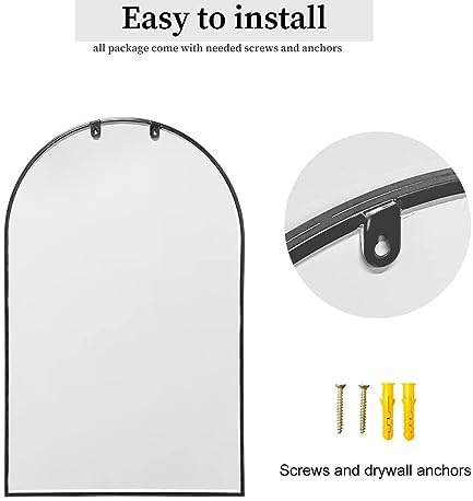 Dewfig Arched Window Wall Mirror, 42"x24" Windowpane Mirror, Black