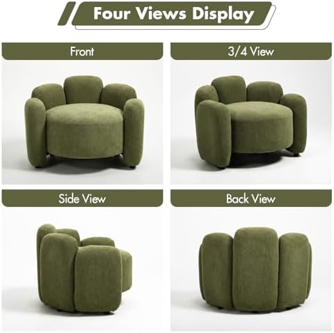 Hyfirm Green Mid‑Century Modern Accent Chairs Set of 2 – Upholstered Barrel S...