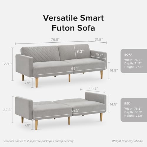 mopio 76.4" Futon (Light Gray Fabric, Chevron Styled)