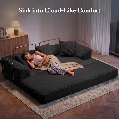89" Convertible Futon Sofa Bed, Boneless Couch for Living Room, 3 Seater
