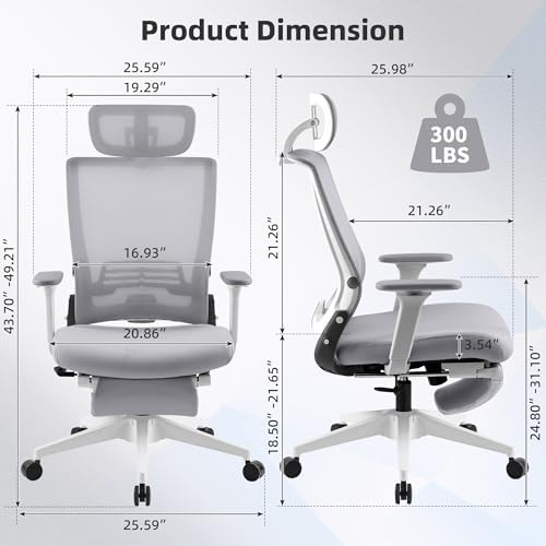 Ergonomic Foldable Office Chair with Footrest and Lumbar Support, Grey
