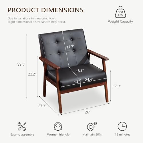 JIASTING Mid-Century Retro Modern Accent Chair, Black