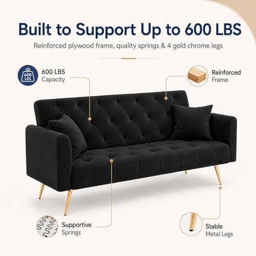 Majnesvon 71" Convertible Folding Sleeper Sofa Couch,Modern Velvet Loves...