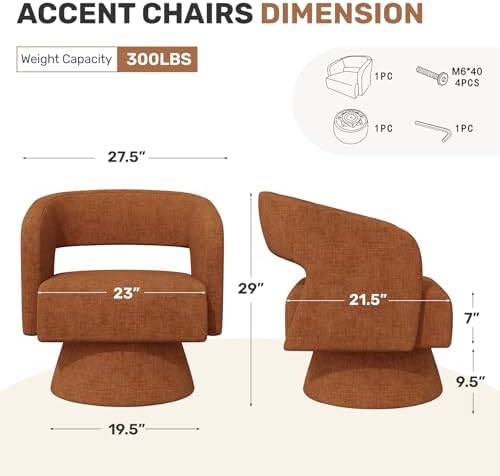 Nebuaegis Swivel Accent Chair Set of 2, Modern Comfy Chenille Barrel Chairs, ...