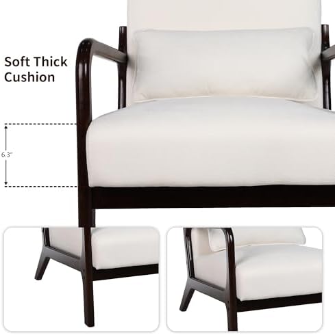 Komene Mid Century Modern Accent Armchair, Upholstered Armchair with Solid Wo...