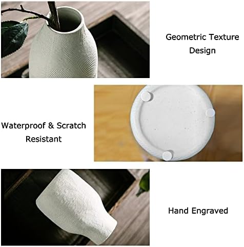 Ceramic Vases for Home Decor - Matte White Textured Vase Set of 3, Decorative...