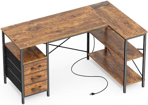 Huuger L Shaped Office Desk with Power Outlets, 47 Inch Computer Desk with 3 ...