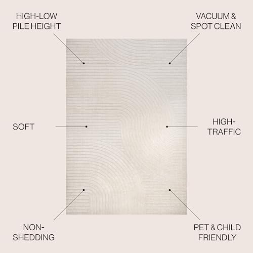 JONATHAN Y Hallie High-Low Curve Ivory/Cream Indoor/Outdoor Area Rug, 8x10, M...