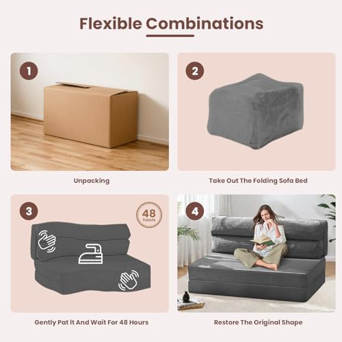 Foldable Mattress Full, 54" Folding Sofa Bed, 3-in-1 Convertible Sofa Be...