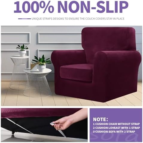 ZNSAYOTX Luxury Velvet Chair Slipcovers with Arm 2 Piece Stretch Chair Covers...