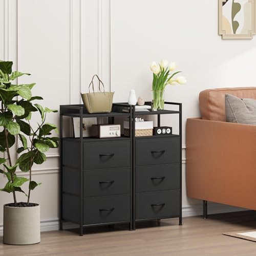 Somdot Nightstand with 3 Drawers, Fabric Dresser for Bedroom Bedside Table