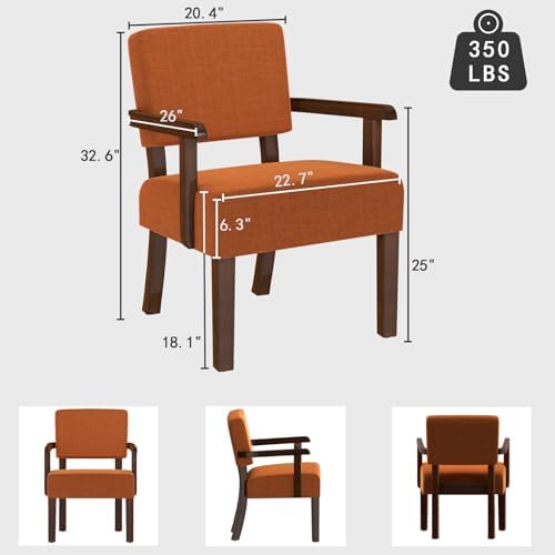 FAGAGA Accent Chair, Mid-Century Armchair with Solid Wood Frame, Orange
