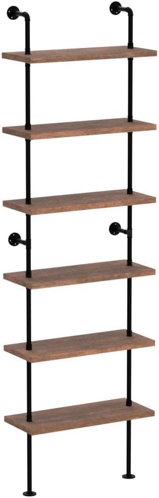 Industrial Ladder Pipe Shelves, Wall Mounted Rustic Bookshelf, Retro Metal Wo...