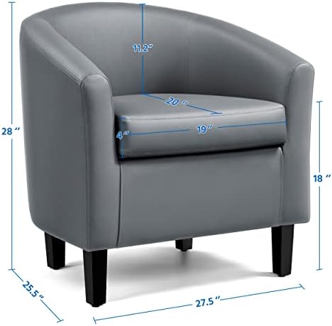 Yaheetech Accent Chairs, Faux Leather Barrel Armchairs, Gray