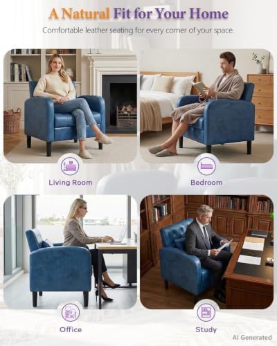 Leather Accent Chair w/Storage, Comfy Modern Living Room Chair, Armchair