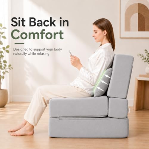 Folding Sofa Bed, Convertible Sleeper Chair, No Assembly (Gray)