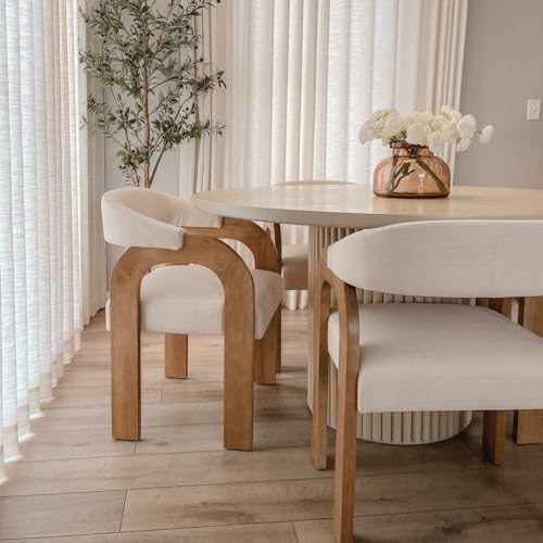 Farmhouse Dining Chairs Set of 4 - Upholstered Armchairs with Linen Cushions ...
