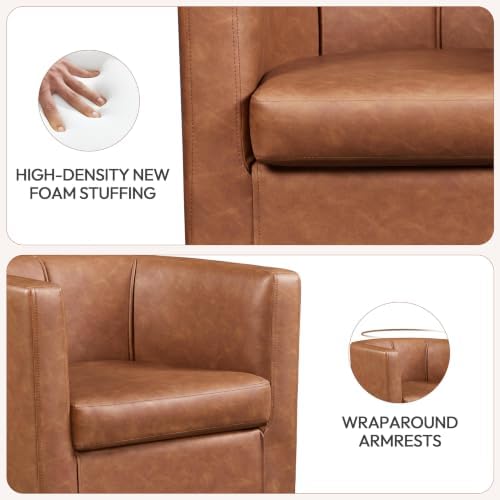 Yaheetech Barrel Accent Chair, Mid Century Armchair, Brown