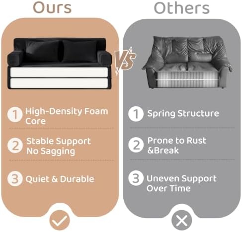BYBYME Convertible Sofa Bed, 6” Thick 3-Folding Floor Sofa, 53” Loveseat