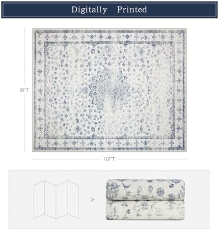 8x10 Washable Area Rugs for Living Room,Bedroom,Dining Room- Blue White