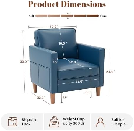 Faux Leather Accent Chair Mid Century Modern Armchair for Living Room