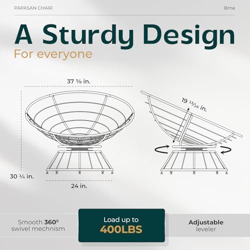 Bme 40" Wicker Papasan Chair, 360° Swivel, Onyx Stone - Black Base