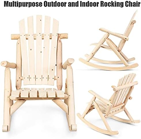 GIANTEX Log Wooden Rocking Chair Set of 2, Wood Porch & Patio Rockers wit...