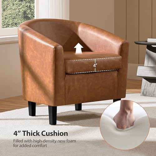Yaheetech Accent Chairs, Faux Leather Barrel Armchairs, Brown