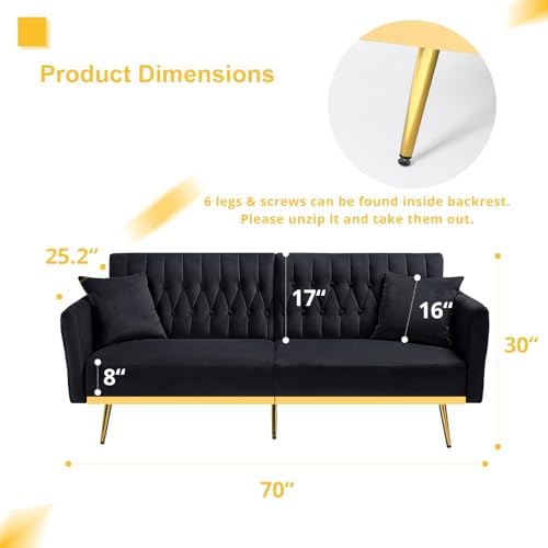 3 Pieces Velvet Sofa Set w/Adjustable Armrest &Backrest,Black