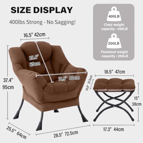 Tiita Lazy Chair with Ottoman, Comfy Reading Accent Chair, Brown