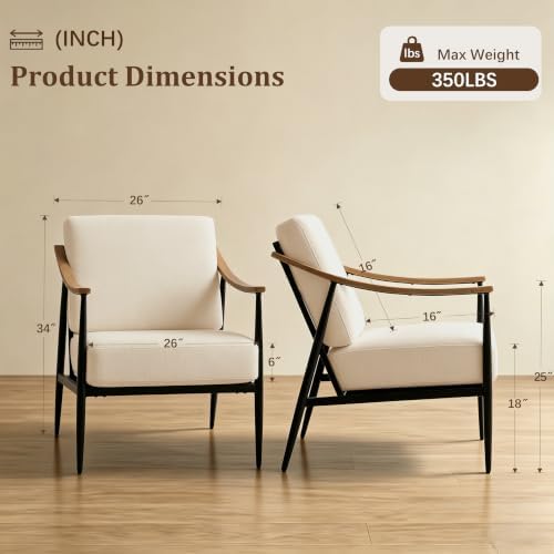 RNKSFX Modern Accent Chairs Set of 2 for Living Room Bedroom Mid Century Arm ...