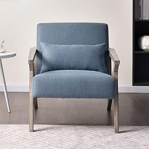 INZOY Mid Century Modern Chair with Wood Frame, Upholstered Armchair with Wai...
