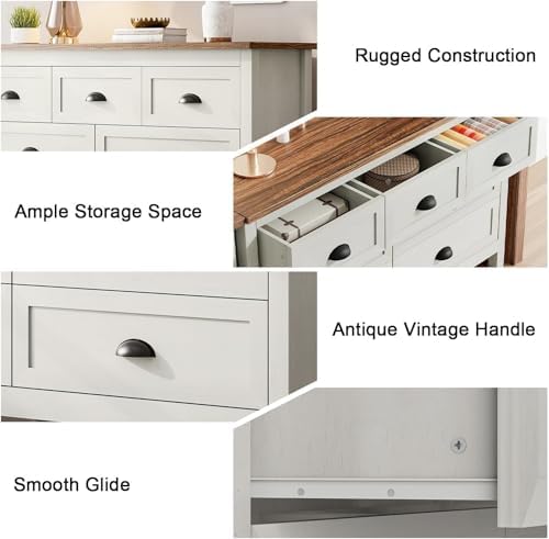 Antique White 7 Drawer Double Dresser & 2 Nightstands, 3 Pcs Bedroom Set