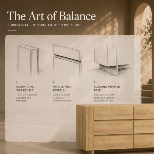 OKD 60" Modern 6 Drawer Dresser for Bedroom, 20" Depth for More Sto...