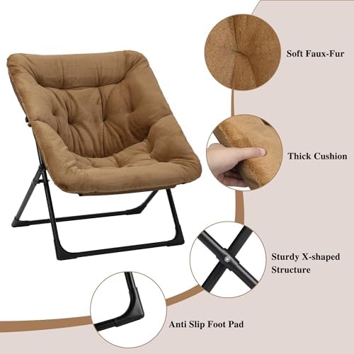 Comfy Saucer Chair for Adults, Soft Faux Fur Bedroom Chair, Accent Dorm Chair...