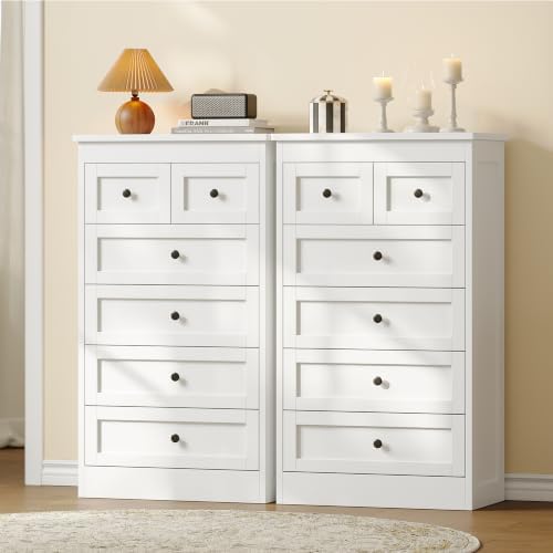 wanan Tall 6 Drawer Dresser for Bedroom, White Modern 43.3'' Tall Woo...