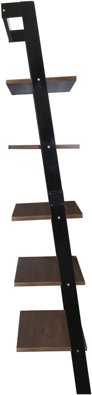 Kavari 5-Tier Leaning Ladder Bookcase with Solid American Gum Shelves - Black...