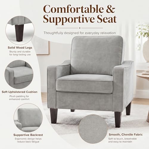 Accent Chair for Living Room, Modern Reading Chair for Bedroom, Light Grey