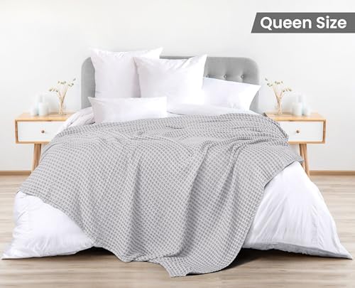 Utopia Bedding 100% Cotton Waffle Blanket Queen Size Silver, 90x90 Inch