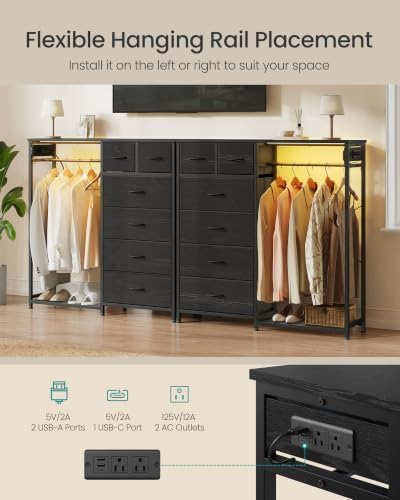 SONGMICS Dresser with Hanging Rod, Closet Organizer with 6 Fabric Drawers