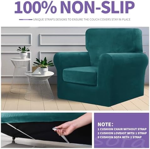 ZNSAYOTX Luxury Velvet Chair Slipcovers with Arms 2 Piece Stretch Chair Cover...