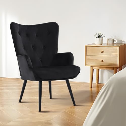 Furnimart Black Velvet Accent Chair Mid Century Modern Living Room Chairs; Co...