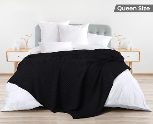 Utopia Bedding 100% Cotton Waffle Blanket Queen Size Black, 90x90 Inch
