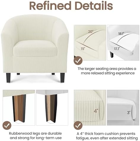 Yaheetech Accent Chairs, Corduroy Barrel Armchairs, Beige