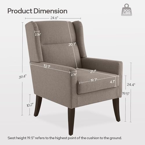 Zihanhome High Back Accent Chair, Fabric Upholstered Living Room Chairs