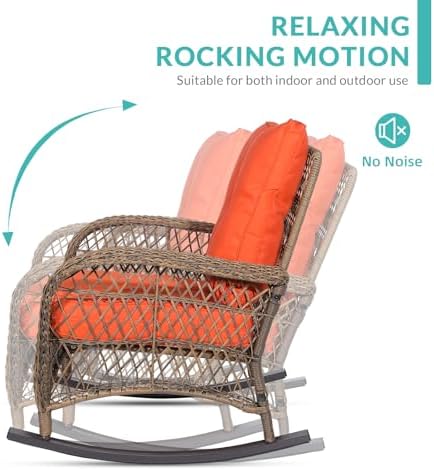 MEETWARM Outdoor Wicker Rocking Chair, Rattan Patio Rocker Chairs with Cushio...