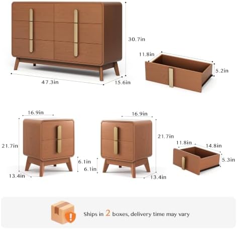 JOINICE Mid Century Modern Dresser and Nightstand Sets for Bedroom, Cherry